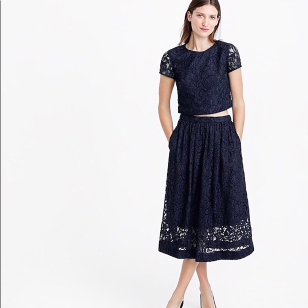 J. Crew Floral Lace Skirt & Crop Top Set